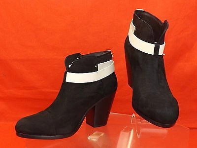 Pre-owned Rag & Bone Black Two Tone Nubuck Belted Harrow Ankle Boots 38.5 $495 In Black/white