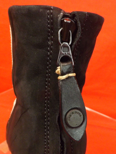 Pre-owned Rag & Bone Newbury Classic Black Nubuck Back Zip Ankle Boots 40 $495 In Black/white