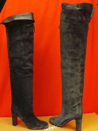 Pre-owned Christian Louboutin Louboutin Alta Gant 85 Charcoal Gray Suede Over The Knee Boots 39.5 $1995