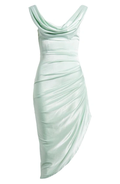 Shop Asos Design Cowl Neck Corset Bodice Cocktail Dress In Light Green