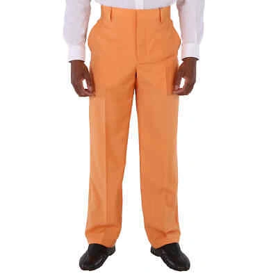 Pre-owned Burberry Men's Amber Orange Mohair Wool-blend Wide Leg Trousers