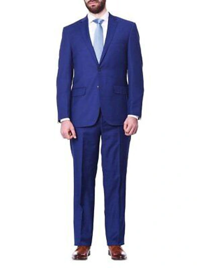 Pre-owned Label M Mens Slim Fit Two Button 100% Wool Wrinkle Resistant Suit - Royal Blue