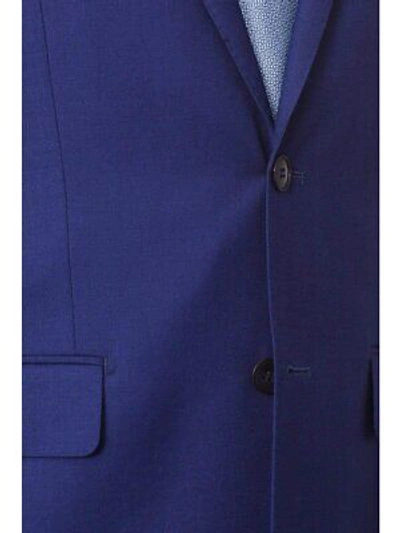 Pre-owned Label M Mens Slim Fit Two Button 100% Wool Wrinkle Resistant Suit - Royal Blue