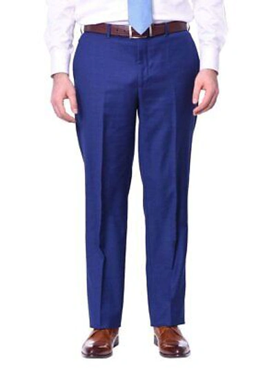 Pre-owned Label M Mens Slim Fit Two Button 100% Wool Wrinkle Resistant Suit - Royal Blue