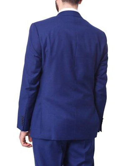Pre-owned Label M Mens Slim Fit Two Button 100% Wool Wrinkle Resistant Suit - Royal Blue