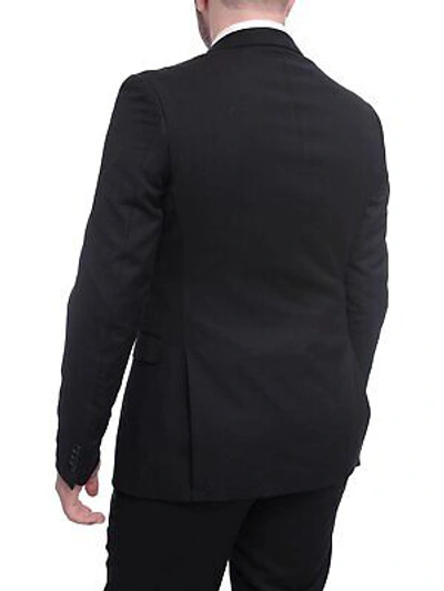 Pre-owned Zanetti Classic Fit Solid Black Two Button Wool Suit