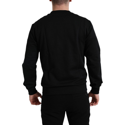 Pre-owned Dolce & Gabbana Sweater Black Cotton Round Neck Pullover Logo Patch It50 /us40/l
