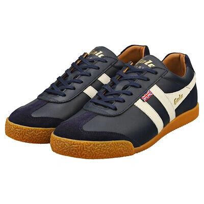 Pre-owned Gola Harrier Elite Made In England Mens Navy Off White Classic Sneakers - 9 Us