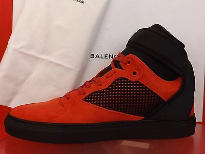 Pre-owned Balenciaga Red Suede Black Mesh Neoprene Strap Hi Top Sneakers 42 Us 9 412349 In Red/black