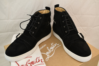 Pre-owned Christian Louboutin Louboutin Nono Strap Flat Black Suede Belted Buckle Logo Hi Top Sneakers 42 9