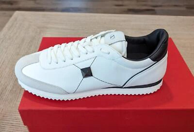 Pre-owned Valentino Garavani $850 Mens  Retro Runner Leather Sneakers White/black 46 Us 13