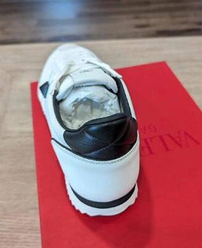 Pre-owned Valentino Garavani $850 Mens  Retro Runner Leather Sneakers White/black 46 Us 13