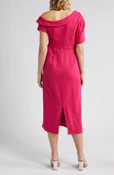 Shop Emilia George Lauren One-shoulder Maternity Midi Dress In Pink