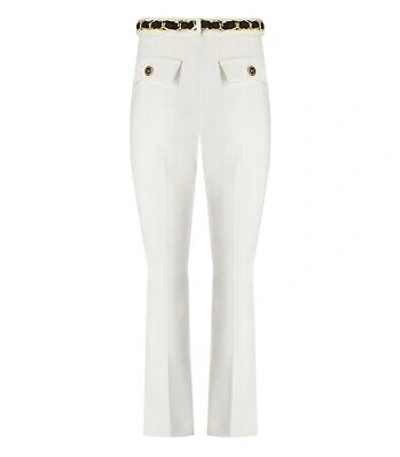 Pre-owned Elisabetta Franchi Ivory Flare Trousers With Foulard Belt Woman In White