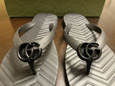 Pre-owned Gucci Gg Logo Flip Flop Sandals Size Uk 12 / Us 13 In Black