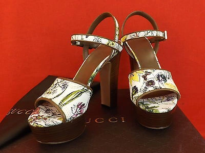 Pre-owned Gucci Danielle Flora Infinity Canvas Leather Trim Platform Pumps 39.5 In Multicolor