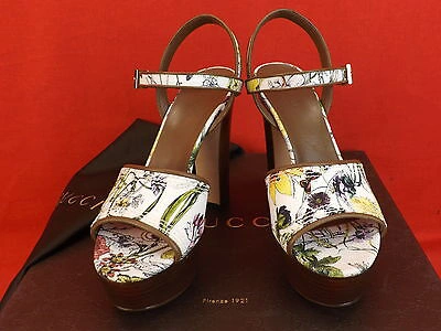 GUCCI Pre-owned Danielle Flora Infinity Canvas Leather Trim Platform Pumps 39.5 In Multicolor