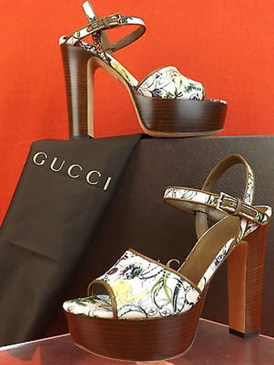 Pre-owned Gucci Danielle Flora Infinity Canvas Leather Trim Platform Pumps 39.5 In Multicolor