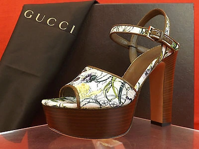 Pre-owned Gucci Danielle Flora Infinity Canvas Leather Trim Platform Pumps 39.5 In Multicolor