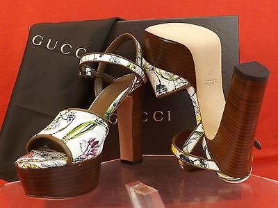 GUCCI Pre-owned Danielle Flora Infinity Canvas Leather Trim Platform Pumps 39.5 In Multicolor