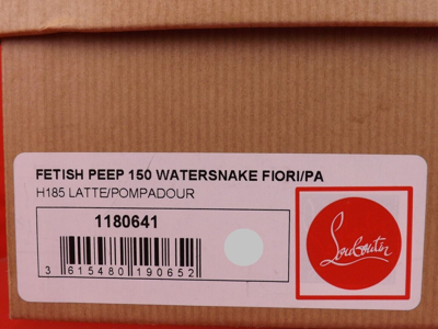Pre-owned Christian Louboutin Louboutin Fetish Peep Toe 150 Latte Watersnake Floral Platform Pumps 40 In Multicolor