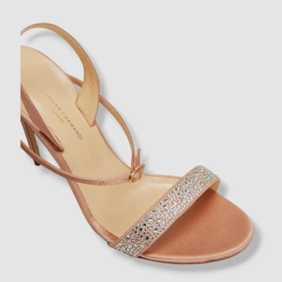 Pre-owned Jennifer Chamandi $835  Women's Beige Crystal Slingback Sandal Shoes Size 38.5