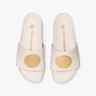 Pre-owned Tory Burch Patos Platform Leather Slide Sandal Ivory Us 9.5 10 Authentic In White