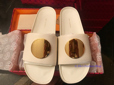 Pre-owned Tory Burch Patos Platform Leather Slide Sandal Ivory Us 9.5 10 Authentic In White