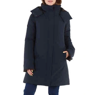 SAVE THE DUCK Pre-owned Ladies Samantha Hooded Faux Fur Trim Coat In Blue