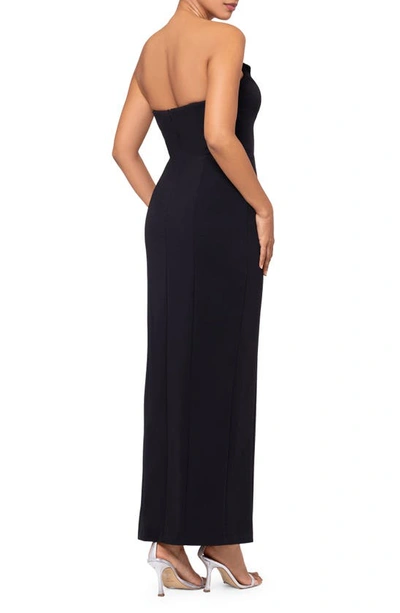 Betsy & Adam Long Strapless Crepe Tuxedo Top Dress In Black/black