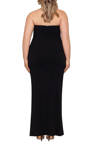 Betsy & Adam Long Strapless Crepe Tuxedo Top Dress In Black/black