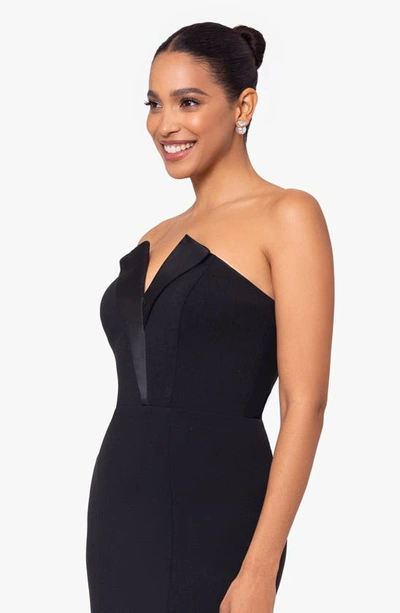Betsy & Adam Long Strapless Crepe Tuxedo Top Dress In Black/black