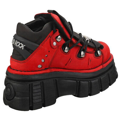 Pre-owned New Rock Rock Half Boot Tower Unisex Red Black Platform Shoes - 7 Us
