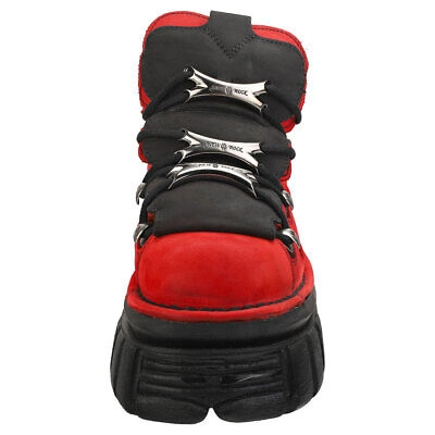 Pre-owned New Rock Rock Half Boot Tower Unisex Red Black Platform Shoes - 7 Us