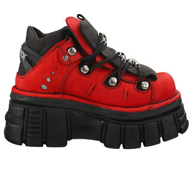 Pre-owned New Rock Rock Half Boot Tower Unisex Red Black Platform Shoes - 7 Us