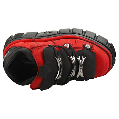 Pre-owned New Rock Rock Half Boot Tower Unisex Red Black Platform Shoes - 7 Us