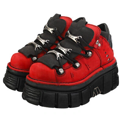 Pre-owned New Rock Rock Half Boot Tower Unisex Red Black Platform Shoes - 7 Us