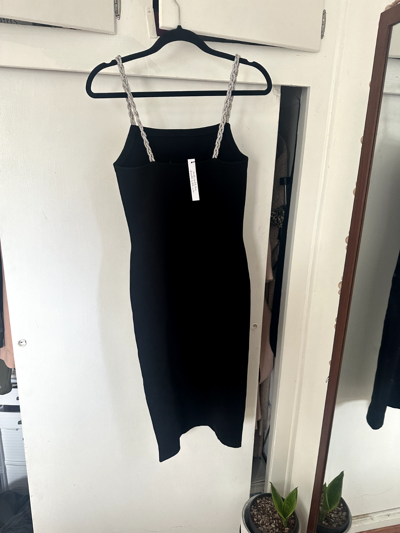 Pre-owned Alice And Olivia Alice + Olivia Valda Diamond Shine Strap Stretch Bodycon Knit Midi Dress Sz M In Black