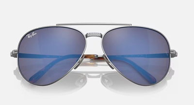 Pre-owned Ray Ban Rb8225 Aviator 2 Titanium Silver Frames / Grey Blue Lenses In Gray