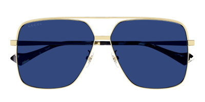 Pre-owned Gucci Gg1099sa 002 Gold/blue Oversized Teardrop Men's Sunglasses
