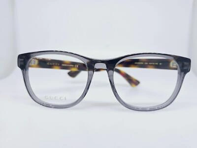 Pre-owned Gucci 004on 004 53mm Gray Transparent Frame Red Havana Arms Clear Demo Lenses