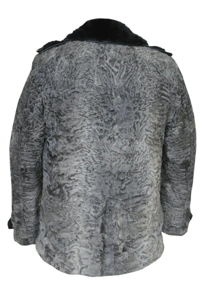 Pre-owned Handmade Gray Real Karakul Fur Real Persian Lamb Fur Coat Black Real Mink Fur Size 4xl