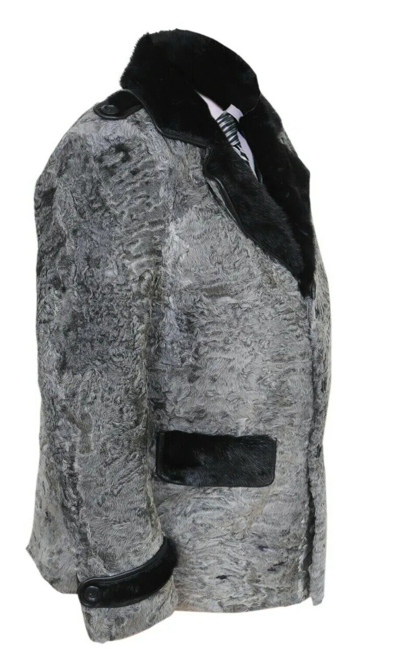 Pre-owned Handmade Gray Real Karakul Fur Real Persian Lamb Fur Coat Black Real Mink Fur Size 4xl