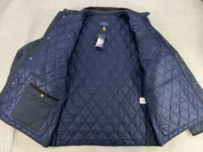 Pre-owned Polo Ralph Lauren Beaton Water-repellent Quilted Jacket Navy Corduroy Mens 2xb In Navy, Blue