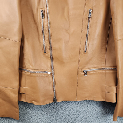 Pre-owned Michael Kors Nappa Leather Moto Jacket Men's M Peanut Zipper Front Closure