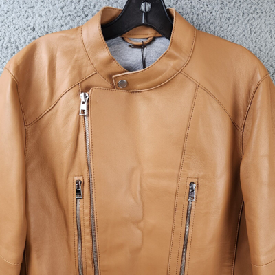 Pre-owned Michael Kors Nappa Leather Moto Jacket Men's M Peanut Zipper Front Closure