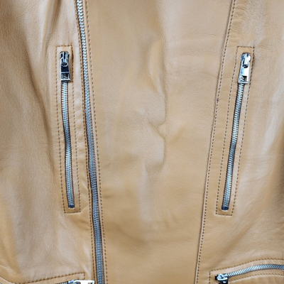 Pre-owned Michael Kors Nappa Leather Moto Jacket Men's M Peanut Zipper Front Closure