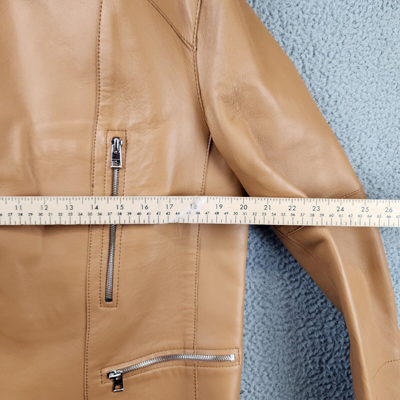 Pre-owned Michael Kors Nappa Leather Moto Jacket Men's M Peanut Zipper Front Closure