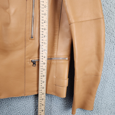 Pre-owned Michael Kors Nappa Leather Moto Jacket Men's M Peanut Zipper Front Closure