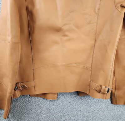 Pre-owned Michael Kors Nappa Leather Moto Jacket Men's M Peanut Zipper Front Closure